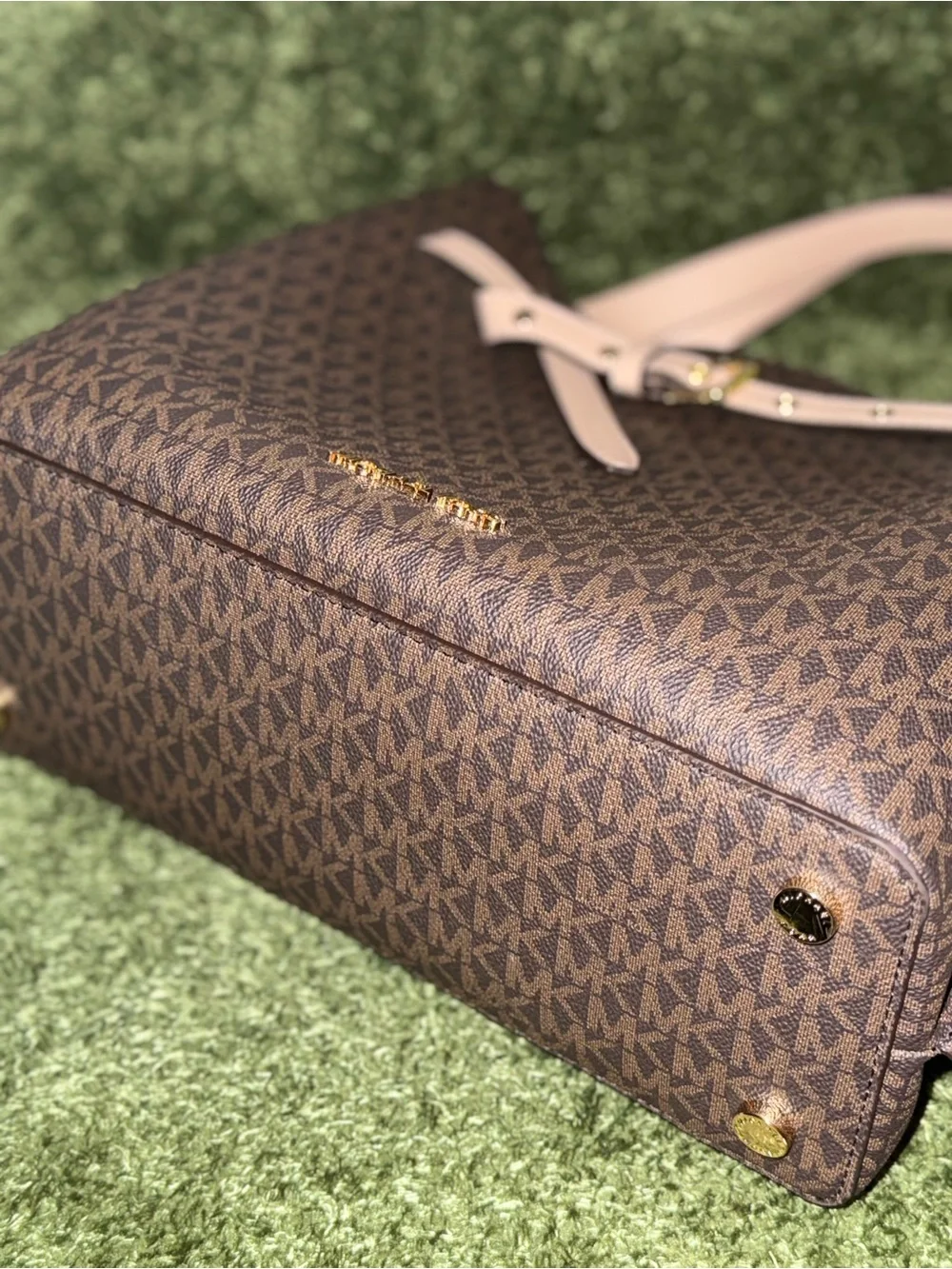 Michael Kors Brown Logo Satchel with Beige Trim